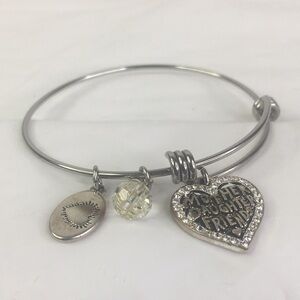 Footnotes Silvertone Mother Daughter Adjustable Bangle Bracelet heart